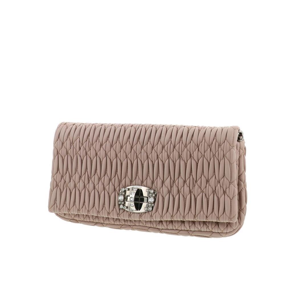 Miu Miu Nappa Crystal Embellished Shoulder Bag Beige